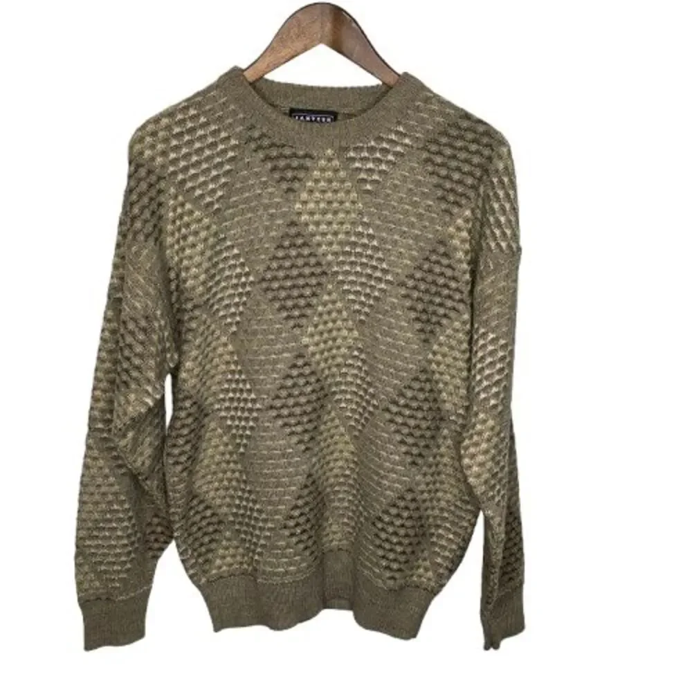 VTG Jantzen Mens Geometric Crew Neck Retro Grandpa Sweater Size L Beige Neutral